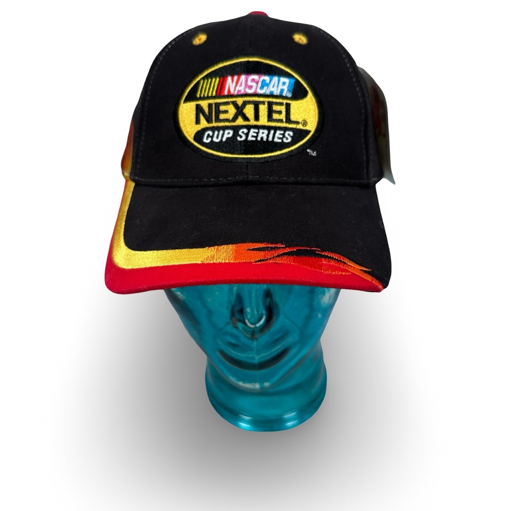 Vintage NASCAR Nextel Cup Series Hat Black Red Yellow Flame Embroidered Cap New
